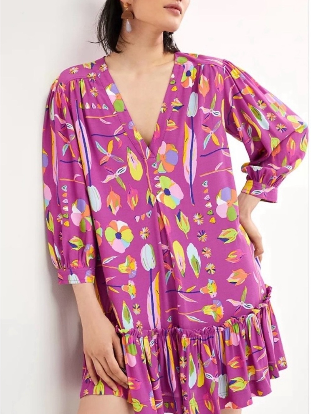 Anthropologie Luke John Matthew Arnold Pink Rose Floral Tunic Dress- Small